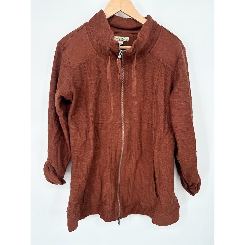 One World Women’s Full Zip Tie Back Jacket Size Large Rust Brown Casual Everyday